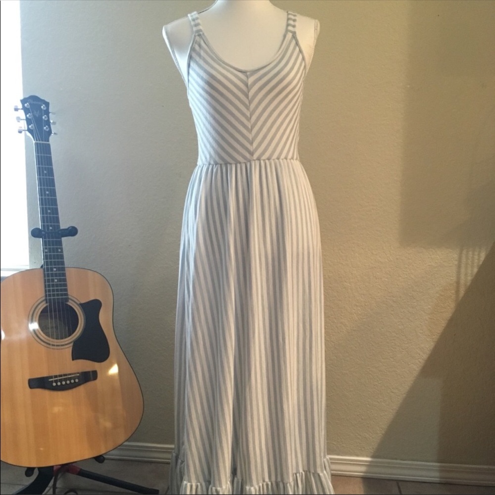 Caution to the Wind baby blue/white striped maxi
